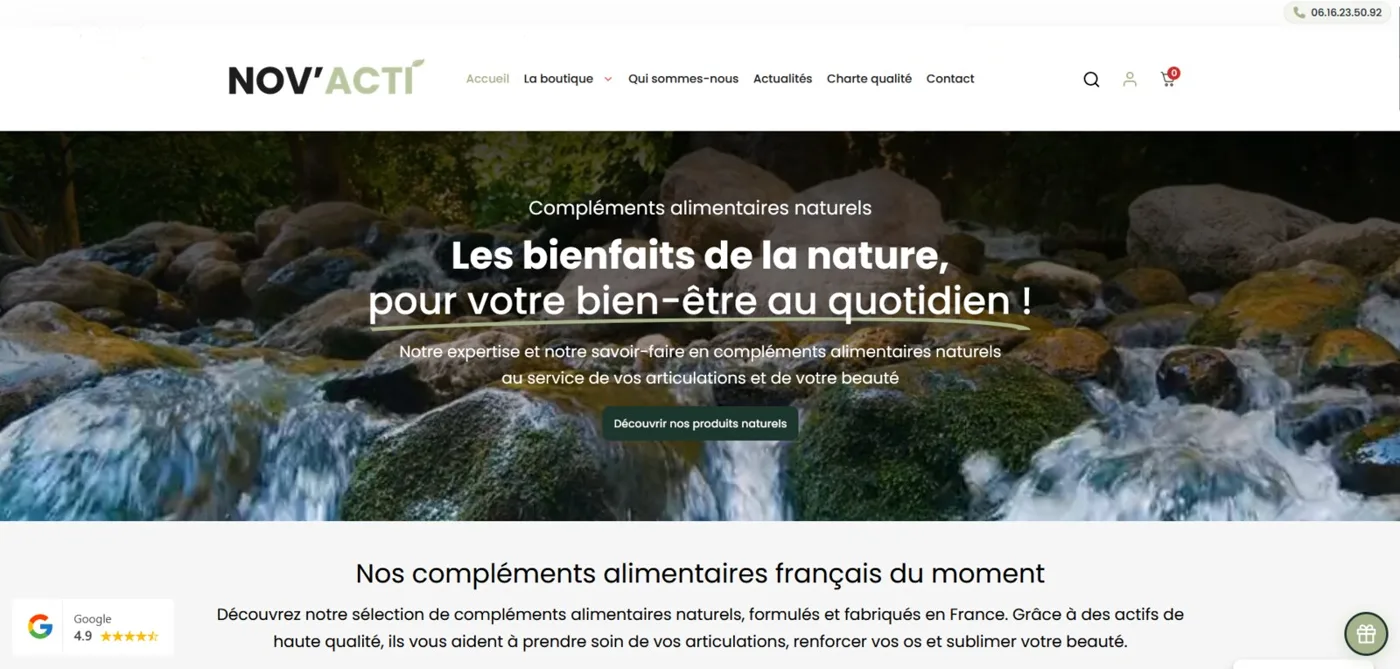 Boutique en ligne de Nov’Acti, compléments alimentaires, créée par Altitude Studio sous WooCommerce