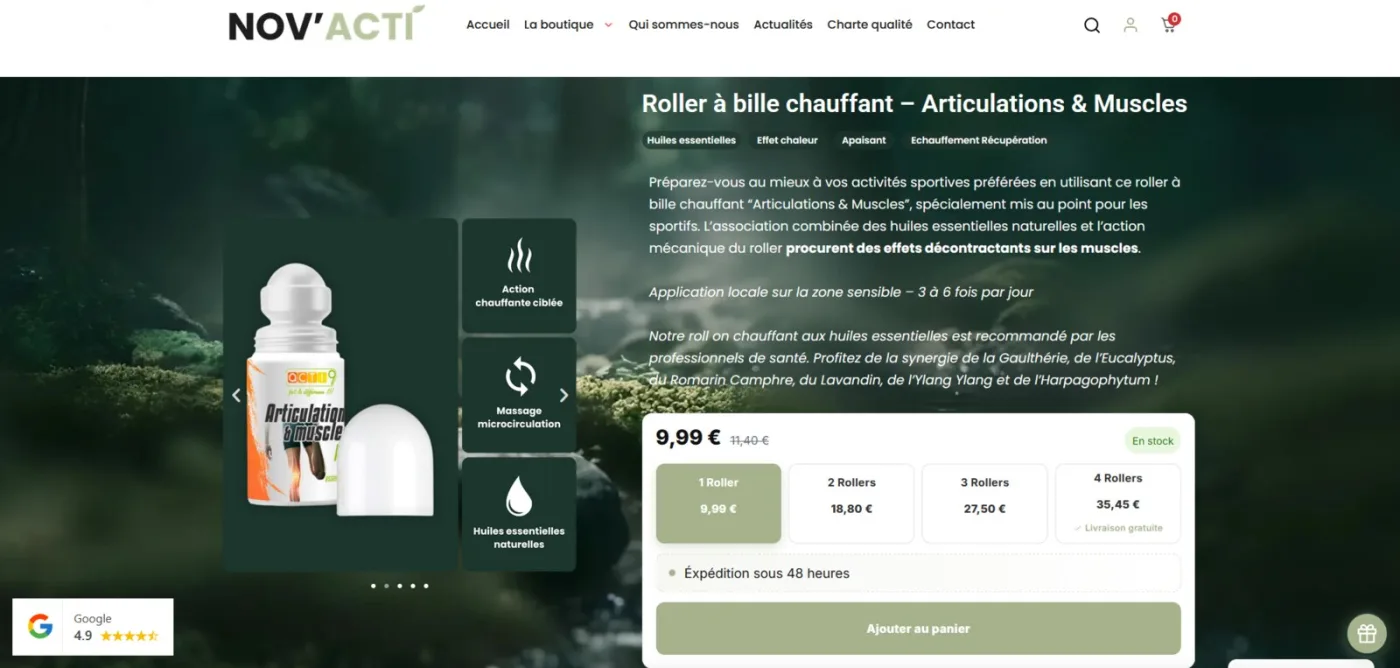 Fiche produit avec choix de la durée de cure
